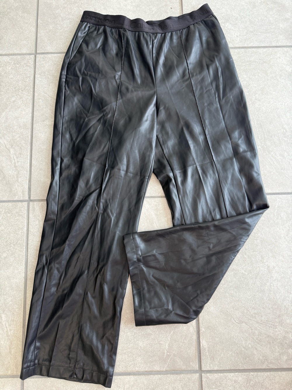 Calvin Klein Black Faux Leather Pant-Size Large